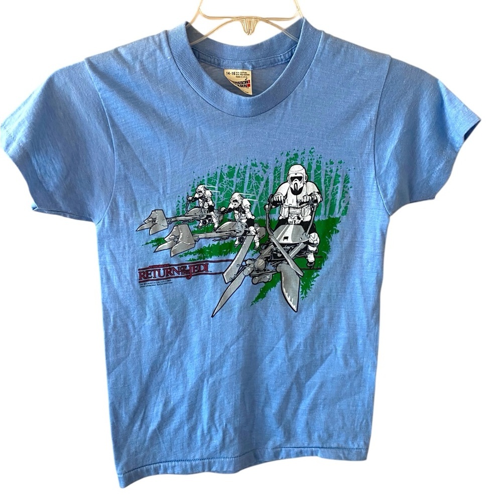 1983 Star Wars Return of the Jedi Blue Graphic Vintage T-Shirt